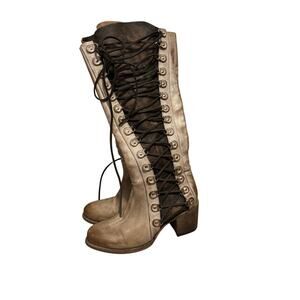 Freebird Chapelle lace up sides tan tall leather boots